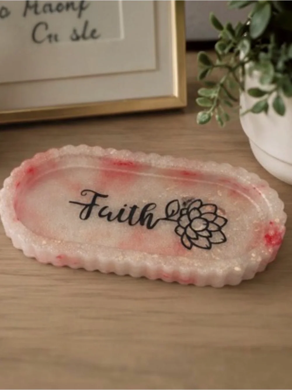 Faith Pink and Gold Resin Vanity Tray